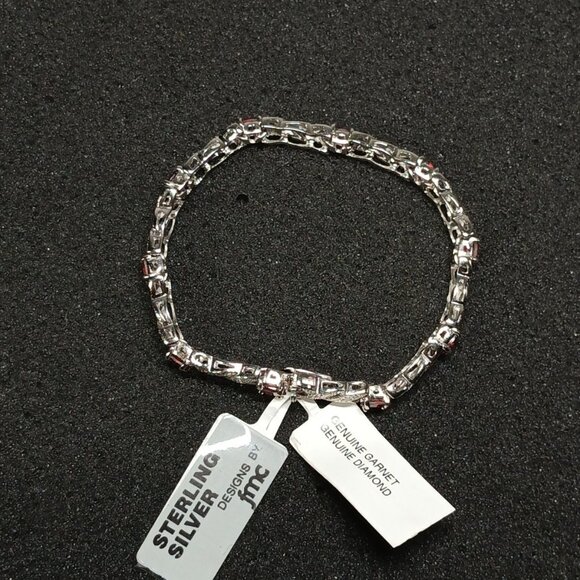 .925 Sterling Silver Garnet & Diamond Tennis Bracelet 7½" Light Red NWT FMC - Picture 4 of 9